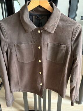 Women’s Brown Leather Button-Front Jacket